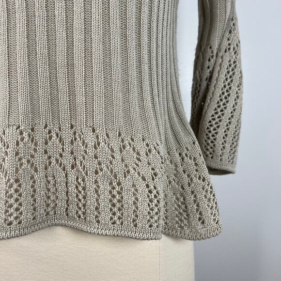 Absolutely Vintage Baby-Tee Top Open-Knit 3/4 Sleeves Boho Y2K Clean Girl Size L - Picture 8 of 12